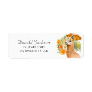 Kids Summer Watercolor Llama with Umbrella Return Address Label