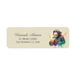 Kids Summer Watercolor Monkey Sunglasses Return Address Label