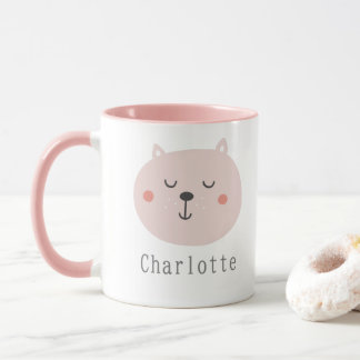 Kids super cute two tone Pink Kitten Custom Name Mug