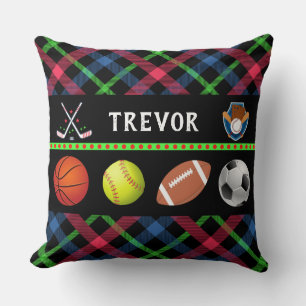 Kids Super Sports Tartan Personalised Cushion