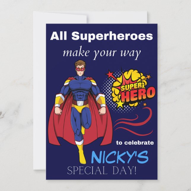 Kids Superhero Birthday Invitation Card (Front)