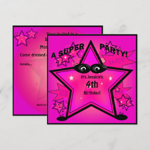 Kids Superhero Star Birthday Girl Party Invitation