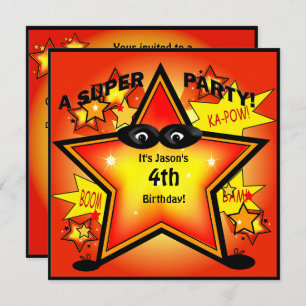 Kids Superhero Star Birthday Party Invitation