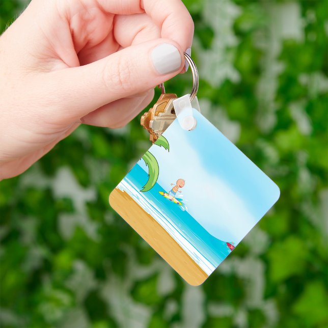 Kids Surfing Tropical Beach Fun Summer Ocean Key Ring (Creator Uploaded)