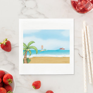 Kids Surfing Tropical Beach Fun Summer Ocean Napkin