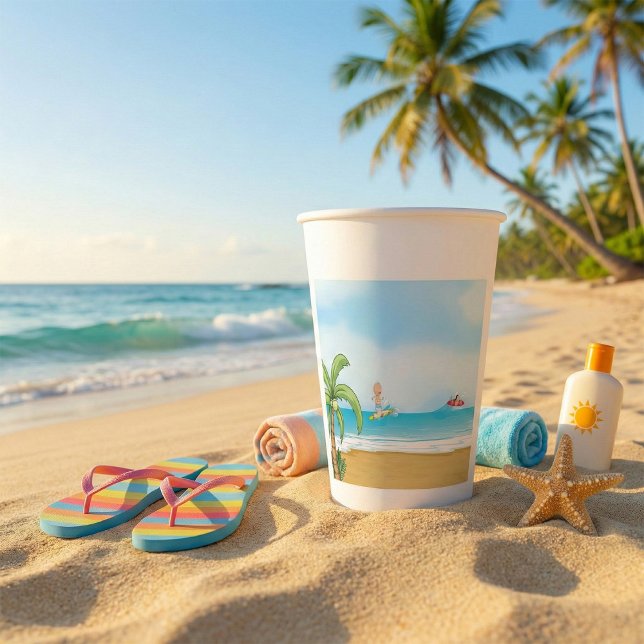 Kids Surfing Tropical Beach Fun Summer Ocean Paper Cups (Creator Uploaded)