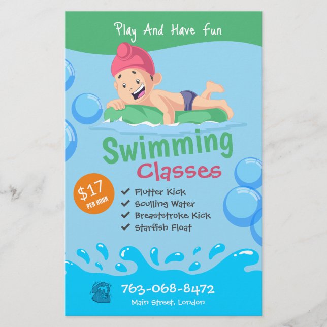 Kids Swimming Classes Custom Flyer (Front)