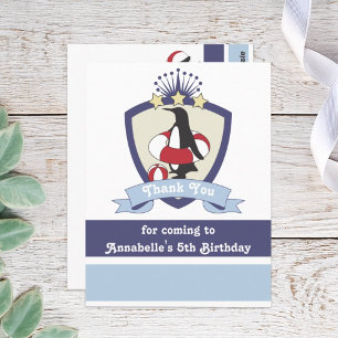 Kids Swimming Club Crest Cute Penguin Thank You Postcard
