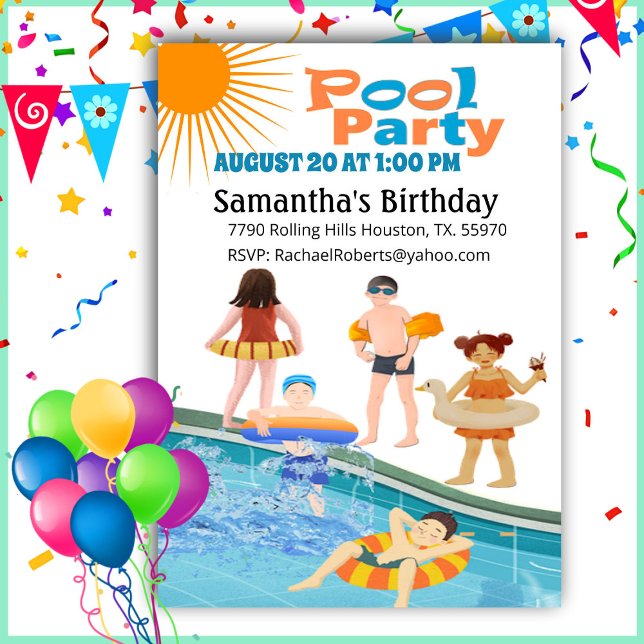 Kids Swimming Pool Party Birthday Invitation (Creator Uploaded)