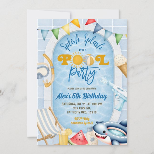 Kid's Swimmng Pool party Invitation (Front)