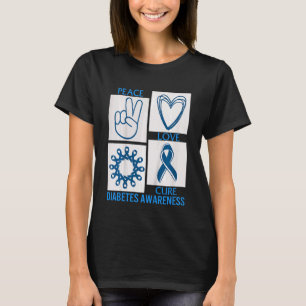 Kids T1d Diabetes Awareness Month Peace Love Cure T-Shirt