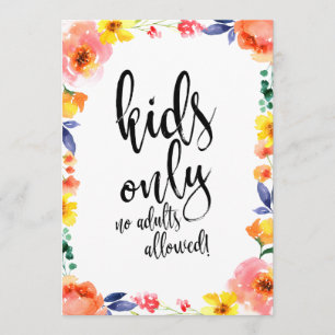 Kids Table Affordable Floral Boho Wedding Sign Invitation