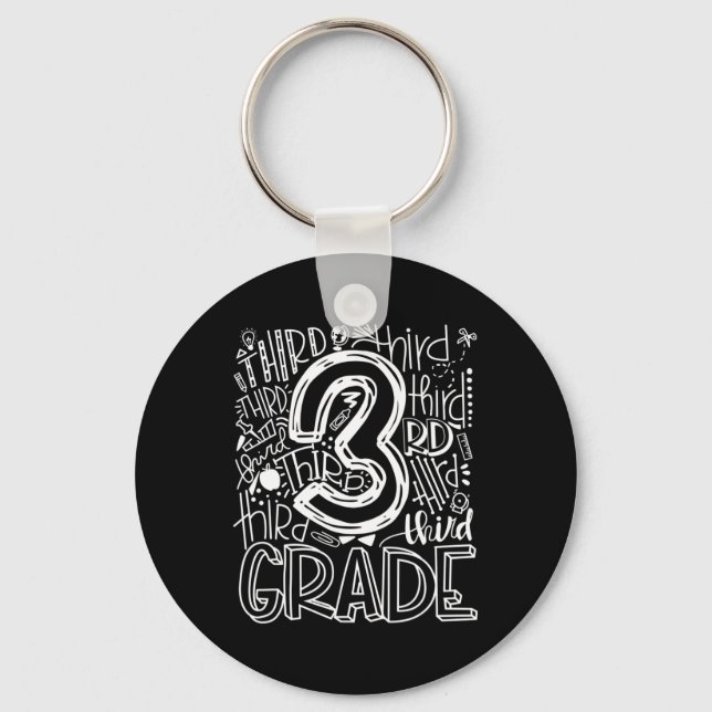 Kids Teacher Back To School 3rd Third Grade Typogr Key Ring (Front)