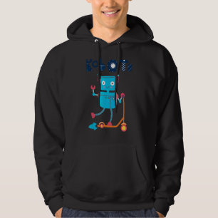 Kids Teal Robot Riding A Scooter Hoodie