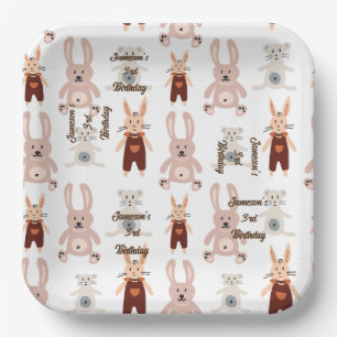 Kids' Teddy Bear Cat Panda Toy Pattern Birthday Paper Plate