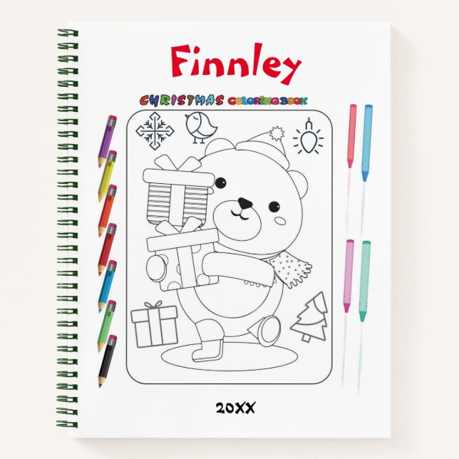 Kids Teddy Bear Christmas Colouring Sketchbook Notebook (Front)