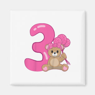 Kids Teddy Bear Cute 3rd Birthday Girl Balloons Bi Magnet