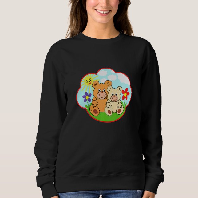 Kids Teddy Bear In Summer Sun Clouds Flowers 3 Sweatshirt (Front)