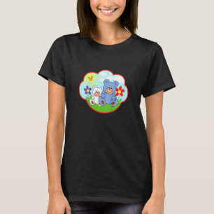Kids Teddy Bear In Summer Sun Clouds Flowers T-Shirt