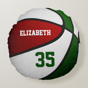 Kids teens red green team colours basketball round cushion