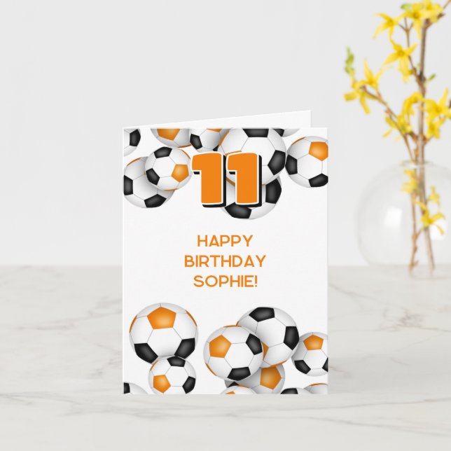 kids teens soccer player orange happy birthday card (Yellow Flower)
