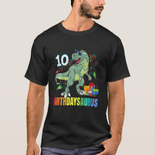 Kids Ten Saurus Birthday Rex Dino 10th Dinosaur 10 T-Shirt
