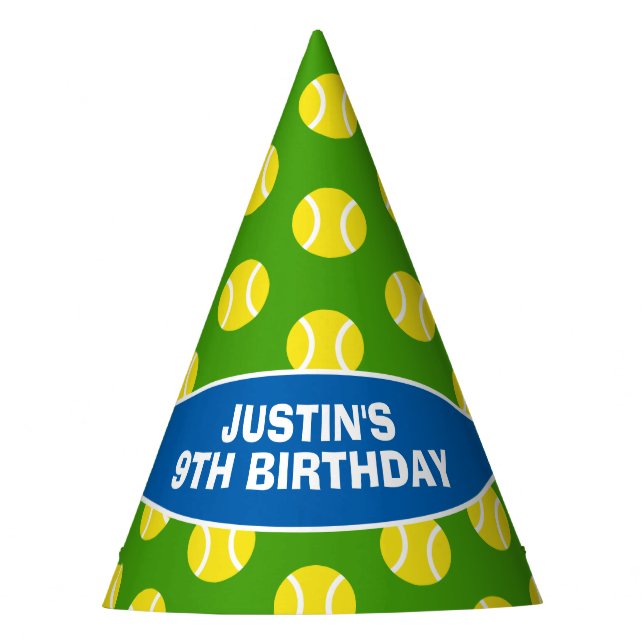 Kid's tennis ball sports theme Birthday party hats (Front)