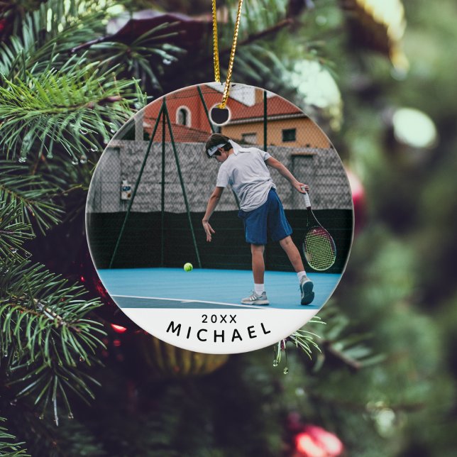 Kids Tennis Player Photo Christmas Ceramic Ornament (Creator Uploaded)