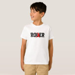 Kid's tennis t shirt | Custom clothing with name<br><div class="desc">Kid's tennis t shirt | Custom clothing with name. Cute tee for small tennis players and fans. Red silhouette design with athletic typography template. Personalised children's clothes with sports theme. Cool Birthday gift idea for teen boys. Get one for son, grandson, team, friend, cousin, nephew, etc. Example: Roger. Also nice...</div>