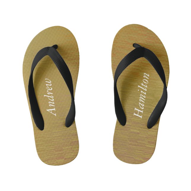 Kids Textured Gold Flip Flops with your Name (Footbed)