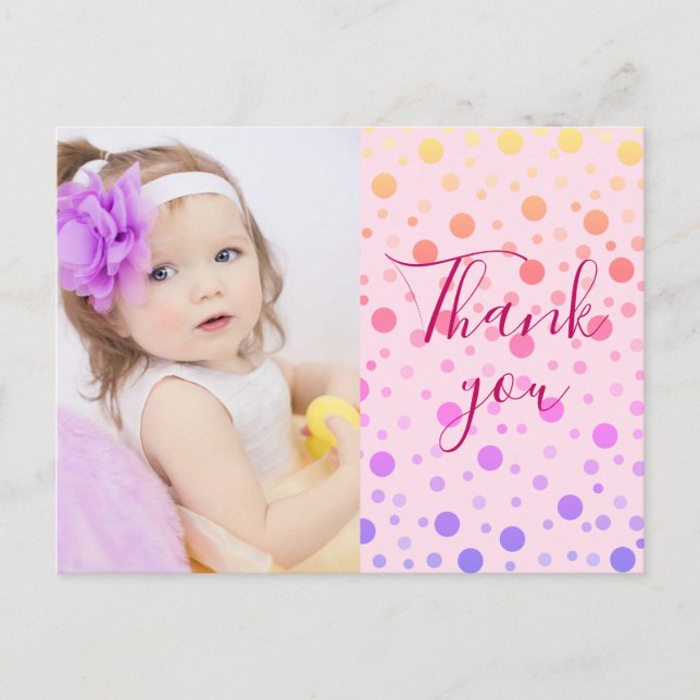 Kids Thank you Cute Colourful Confetti Postcard (Front)