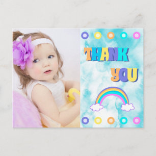 Kids Thank you Rainbow Retro Colourful Postcard