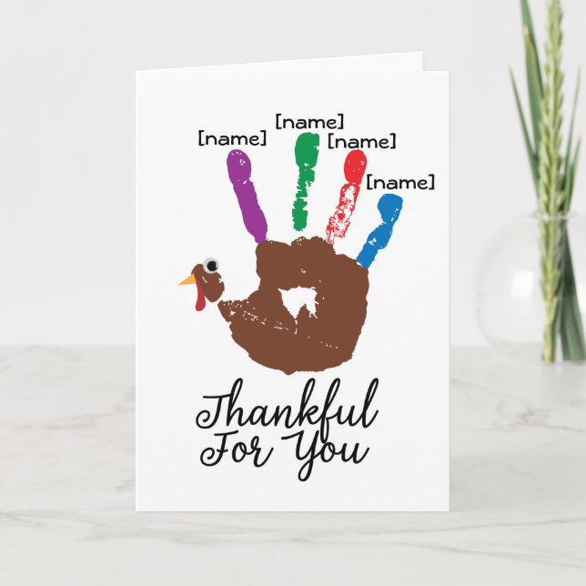 Kids Thanksgiving Handprint Turkey Gratitude Holiday Card (Front)