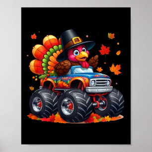 Kids Thanksgiving Turkey Monster Truck Youth Boys Poster