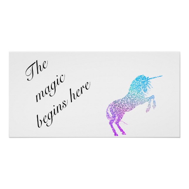 Kids "The Magic Begins Here" Unicorn Glossy Poster (Front)