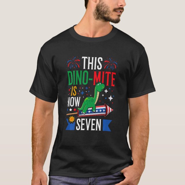 Kids This Dinomite Is Now Five Dinosaur 4th of Jul T-Shirt (Front)