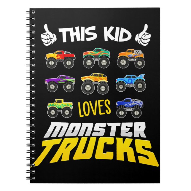 Kids This Kid Loves Monster Trucks Boys And Girls Notebook (Front)