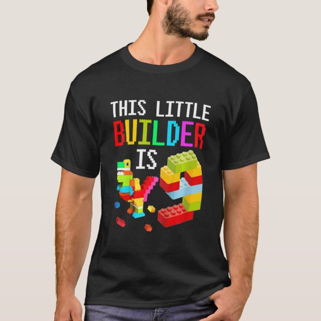 Kids This Little Builder Is 9 Building Blocks Birt T-Shirt (Front)