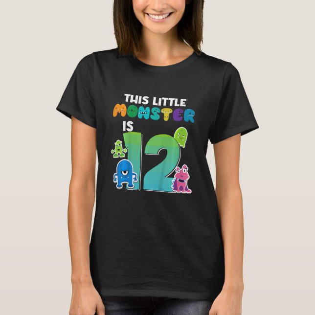 Kids This Little Monster Is 12 Year Old 12th Birth T-Shirt (Front)