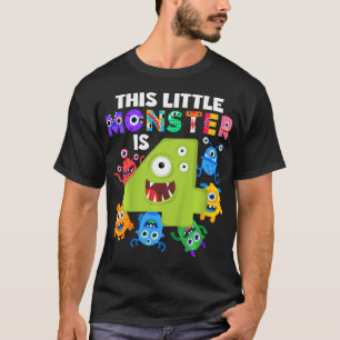 Kids This Little Monster Is 4 Four Years 4Th Birth T-Shirt