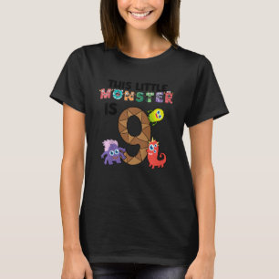 Kids This Little Monster is 9 Year Old 9th Birthda T-Shirt