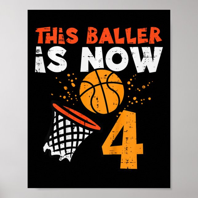 Kids This Ller Is Now 4 Sketll 4th Birthday Bday B Poster (Front)