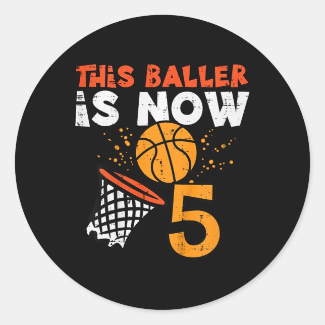 Kids This Ller Is Now 5 Sketll 5th Birthday Bday B Classic Round Sticker (Front)