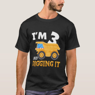Kids Three 3Yr 3Rd Birthday Construction Boy 3 Yea T-Shirt