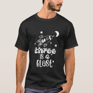 Kids Three Is A Blast 3rd Birthday Boy Space Theme T-Shirt