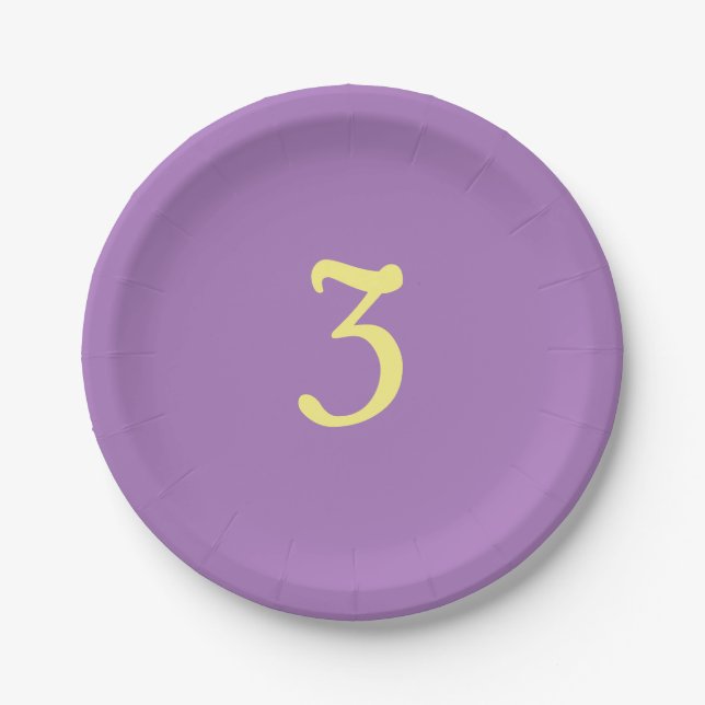 Kids Three Purple Yellow Paper Plate (Front)