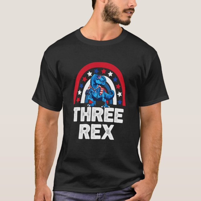 Kids Three Rex 3rd Birthday 3 Year Old Rex Dinosau T-Shirt (Front)