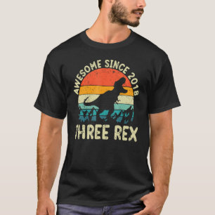 Kids Three Rex 3rd Birthday Awesome Since 2018 Din T-Shirt