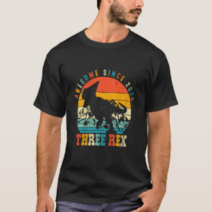 Kids Three Rex 3rd Birthday Boy Third Dinosaur Awe T-Shirt