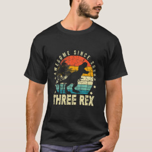 Kids Three Rex 3rd Birthday Boy Third Dinosaur Awe T-Shirt